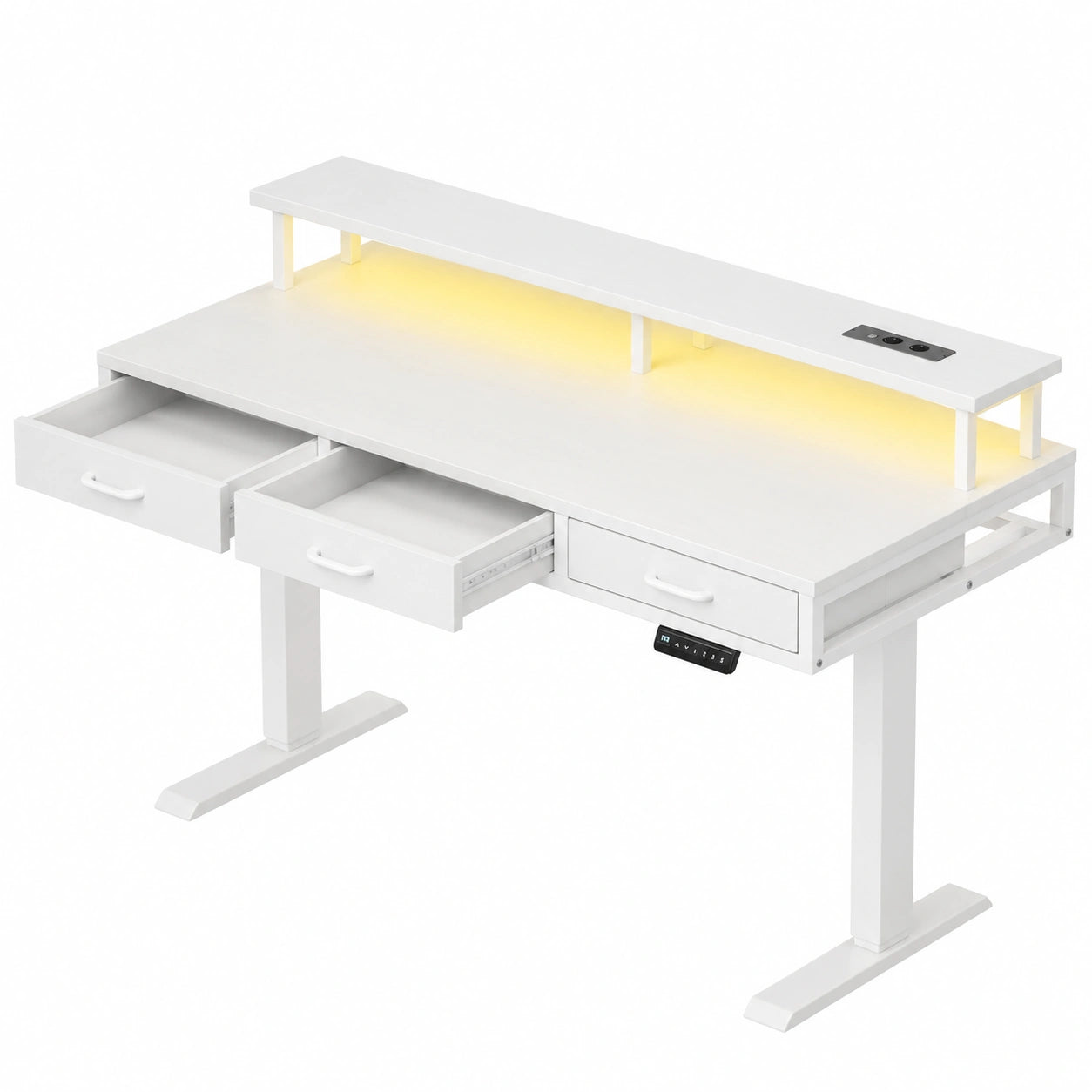 Bureau, avec tiroirs, avec éclairage LED, coloris blanc, pour l’espace de travail