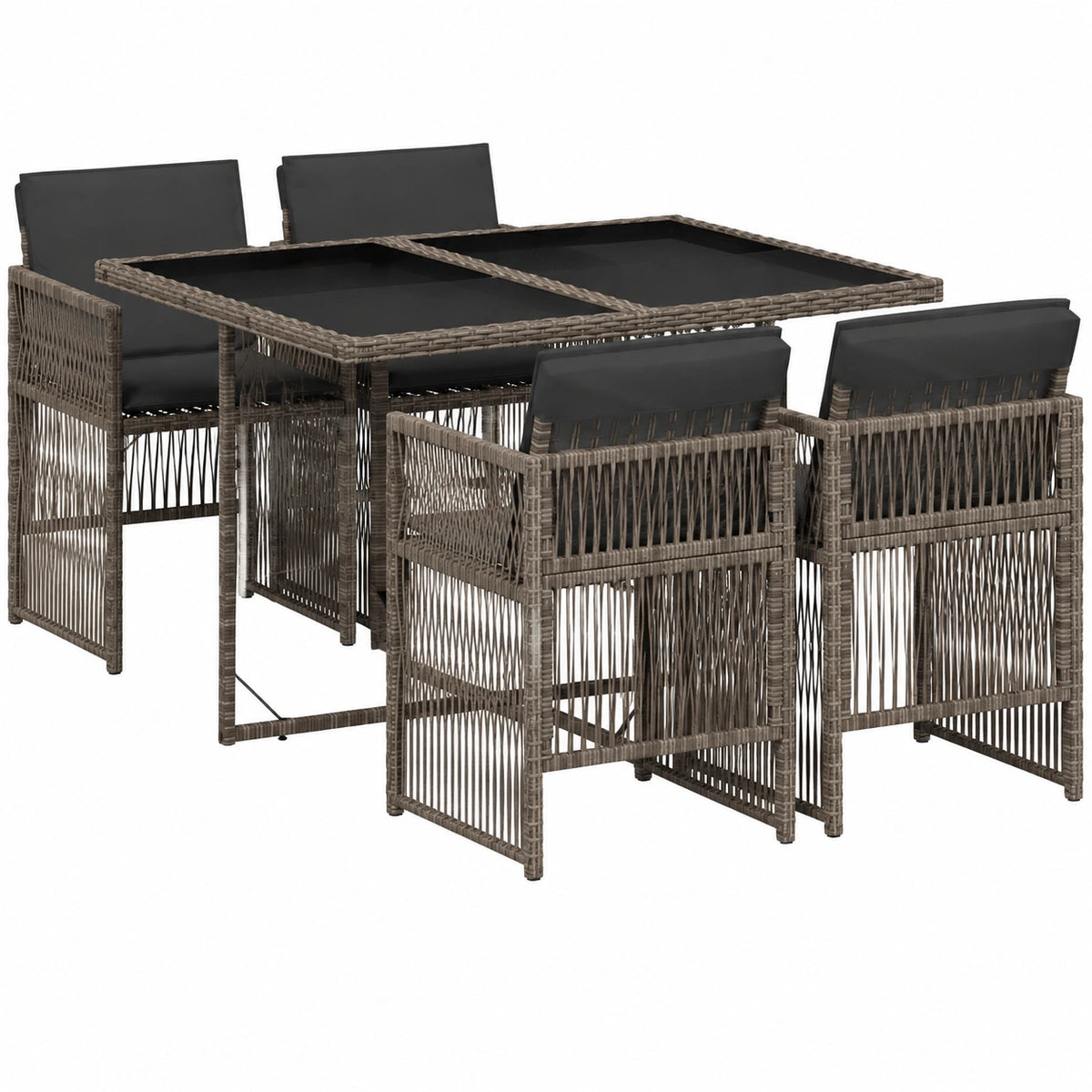Salon de jardin, pliable, en résine tressée, 5 pièces, coloris gris, pour la terrasse ou le jardin