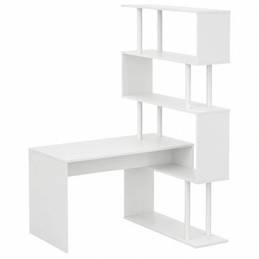 Bureau, avec rangement, avec étagères, coloris blanc, 120 x 80 x 176 cm, pour l’espace de travail