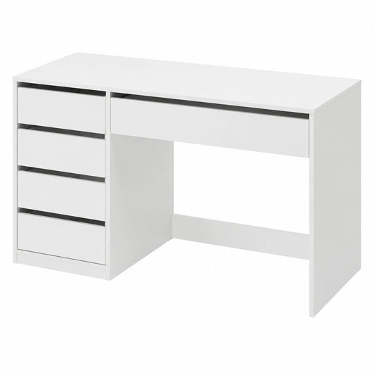 Bureau, en panneaux de bois, avec rangement, avec tiroirs, coloris blanc, 120 x 55 x 75 cm, pour l’espace de travail