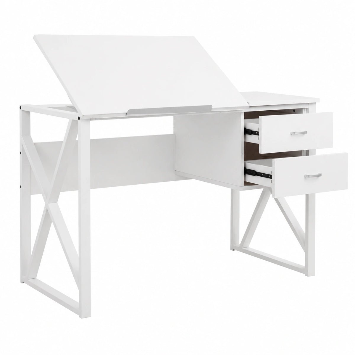 Bureau, en panneaux de bois et métal, avec tiroirs, coloris blanc, 110 x 75 x 55 cm, pour l’espace de travail