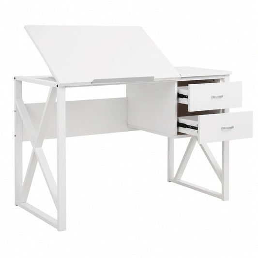 Bureau, en panneaux de bois et métal, avec tiroirs, coloris blanc, 110 x 75 x 55 cm, pour l’espace de travail