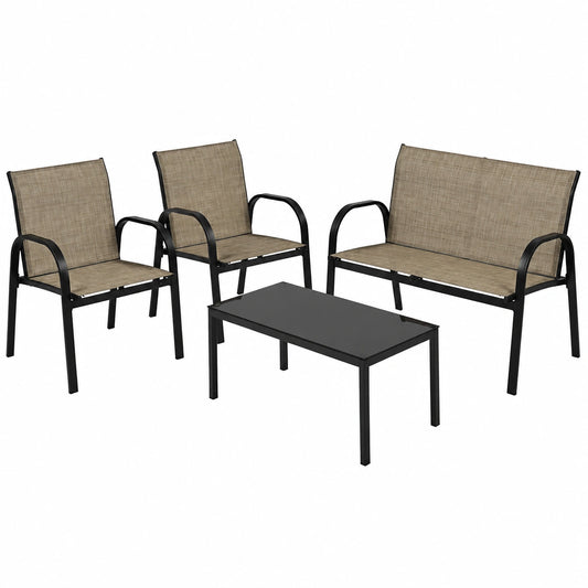 Salon de jardin, 4 places, avec 2 chaises, coloris marron, pour la terrasse ou le jardin
