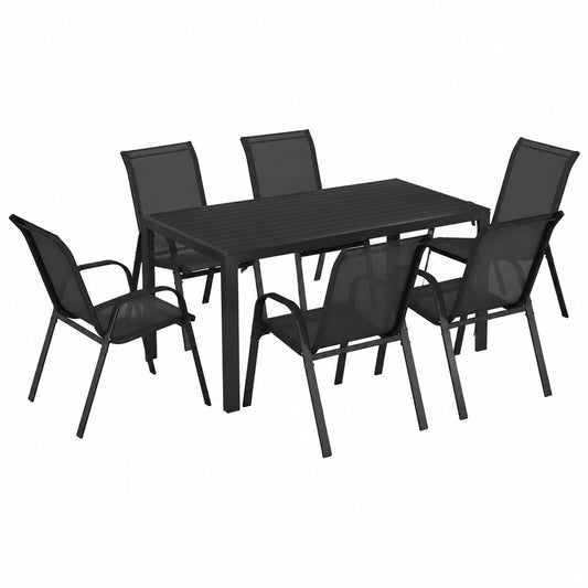 Salon de jardin, avec 6 chaises, coloris noir, pour la terrasse ou le jardin