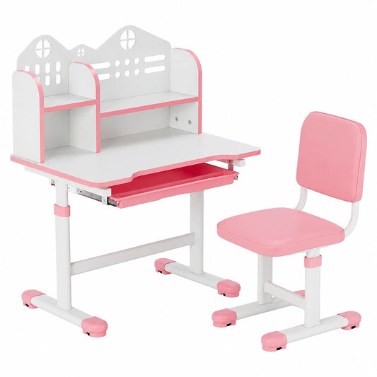 Bureau, réglable, avec rangement, avec tiroirs, coloris rose, pour l’espace de travail