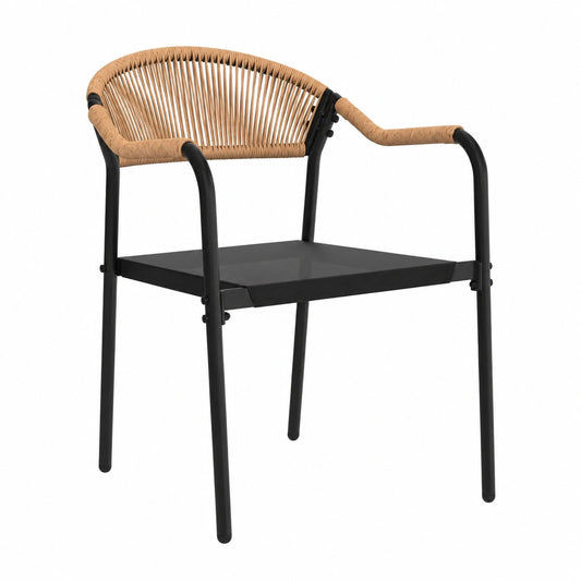 Chaise, en métal et résine tressée, coloris noir, pour la salle à manger ou la cuisine