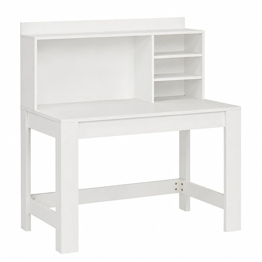 Bureau, avec rangement, avec étagères, avec prise intégrée, coloris blanc, pour l’espace de travail
