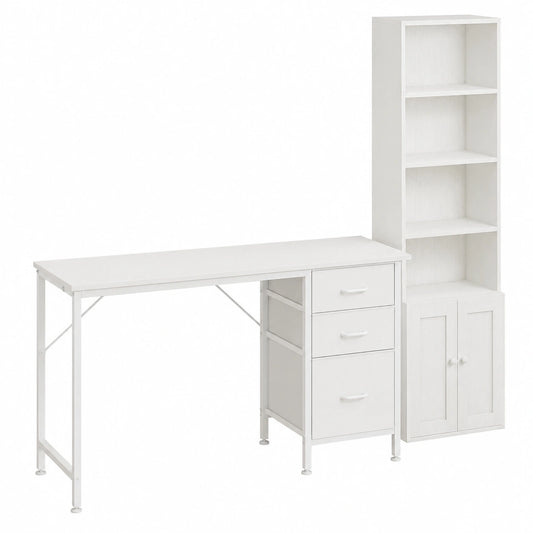Bureau, avec rangement, avec tiroirs, avec étagères, coloris blanc, 120 x 48 cm, pour l’espace de travail
