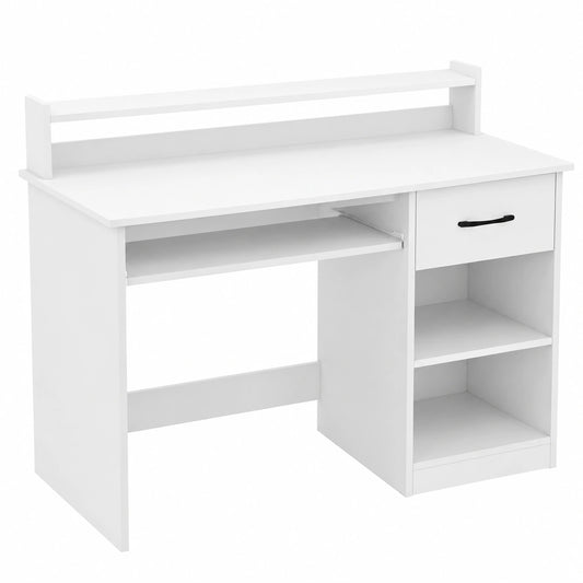 Bureau, réglable, avec tiroirs, avec étagères, coloris blanc, 105 x 55 x 89 cm, pour l’espace de travail