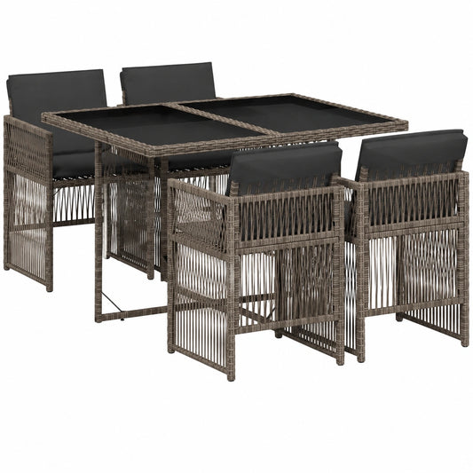Salon de jardin, pliable, en résine tressée, 5 pièces, coloris gris, pour la terrasse ou le jardin