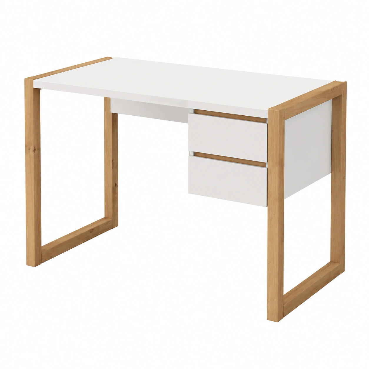 Bureau, avec rangement, avec tiroirs, en chêne, coloris blanc, pour l’espace de travail