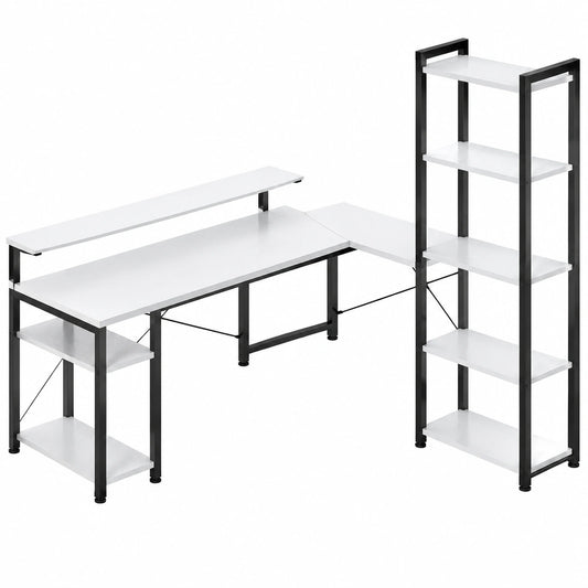 Bureau, avec étagères, coloris blanc, 140 x 137 cm, pour l’espace de travail